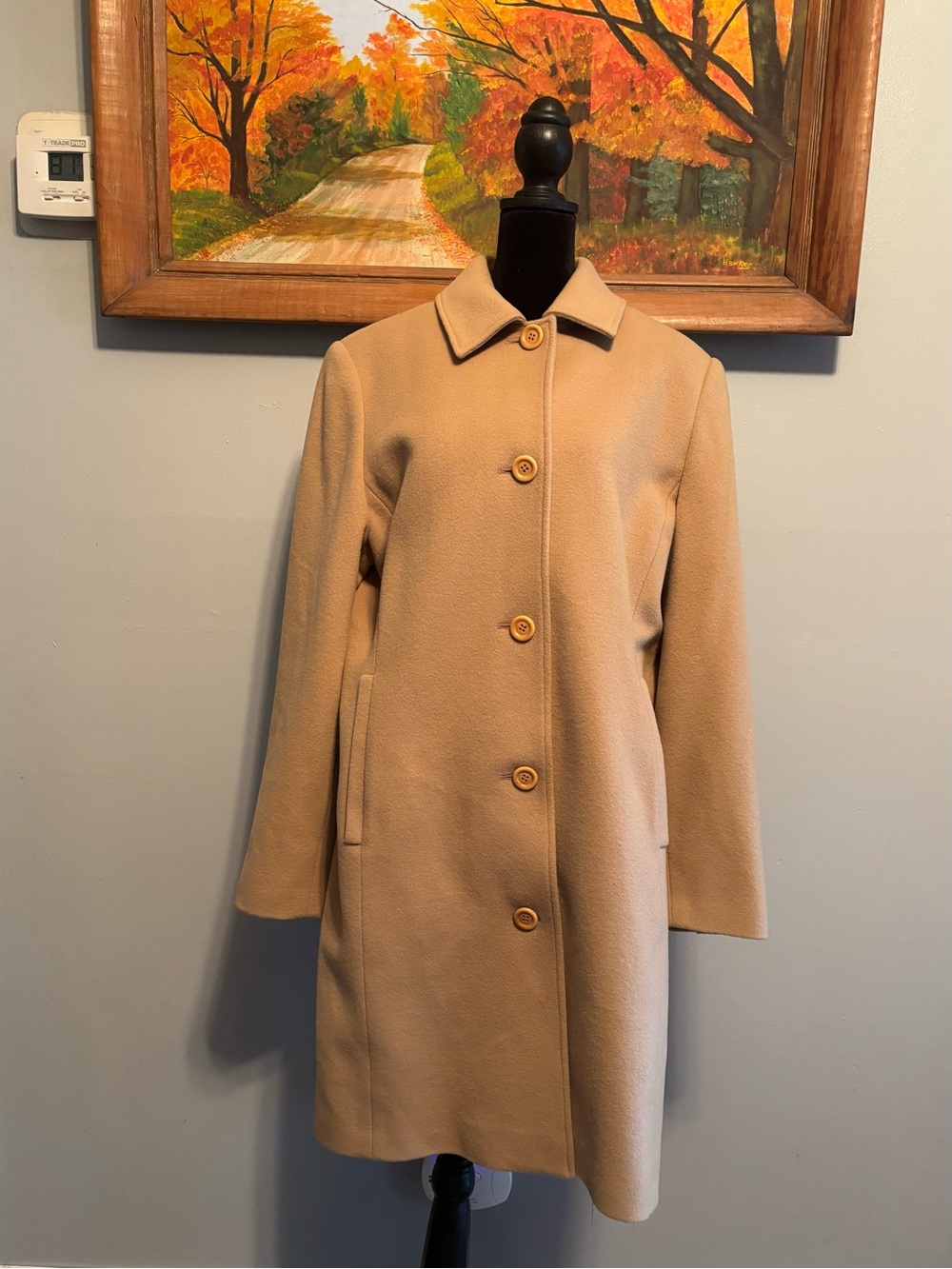 L.L. Bean Women's Beige Single-Breasted Cashmere/Wool Blend Lined Pea Coat Sz 16